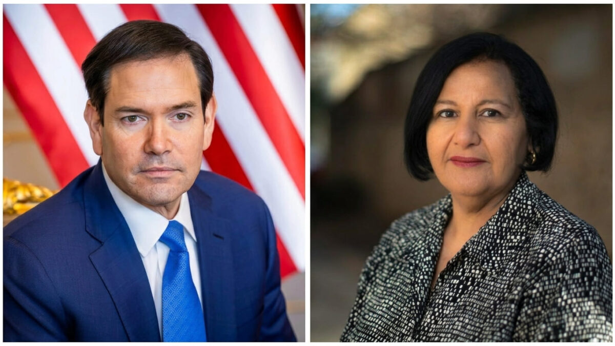 Marco Rubio, secretario de Estado de Estados Unidos, y Dinorah Figuera, jefa de la delegación de la Asamblea Nacional de 2015 en la mesa de diálogo