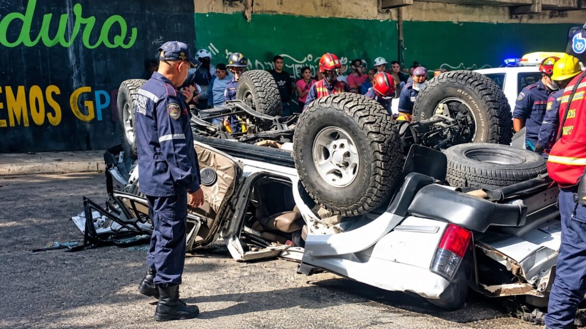 • Vehículo tras el accidente en la Cota Mil bajo el puente Los Mecedores, en la parroquia San José de Caracas