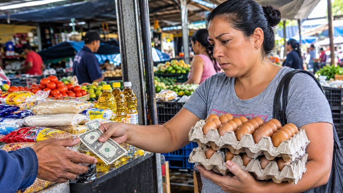 • Compras en un mercado de Caracas, referencia de la canasta alimentaria de septiembre