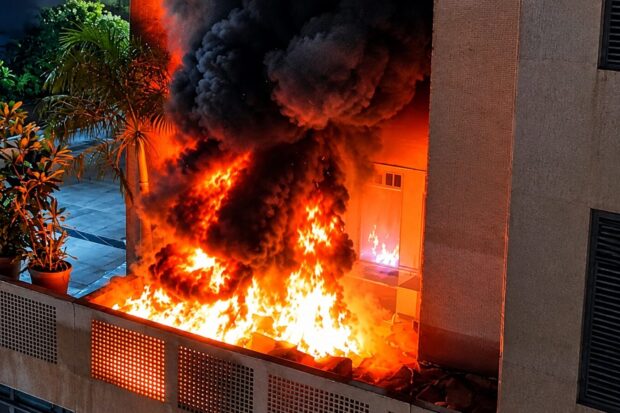 Columna de humo sobre el Centro Comercial Galerías Los Naranjos en El Hatillo