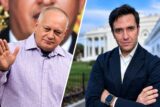 Diosdado Cabello con la mano en alto y David Alandete frente a la Casa Blanca, en el cruce por los vuelos a Turquía